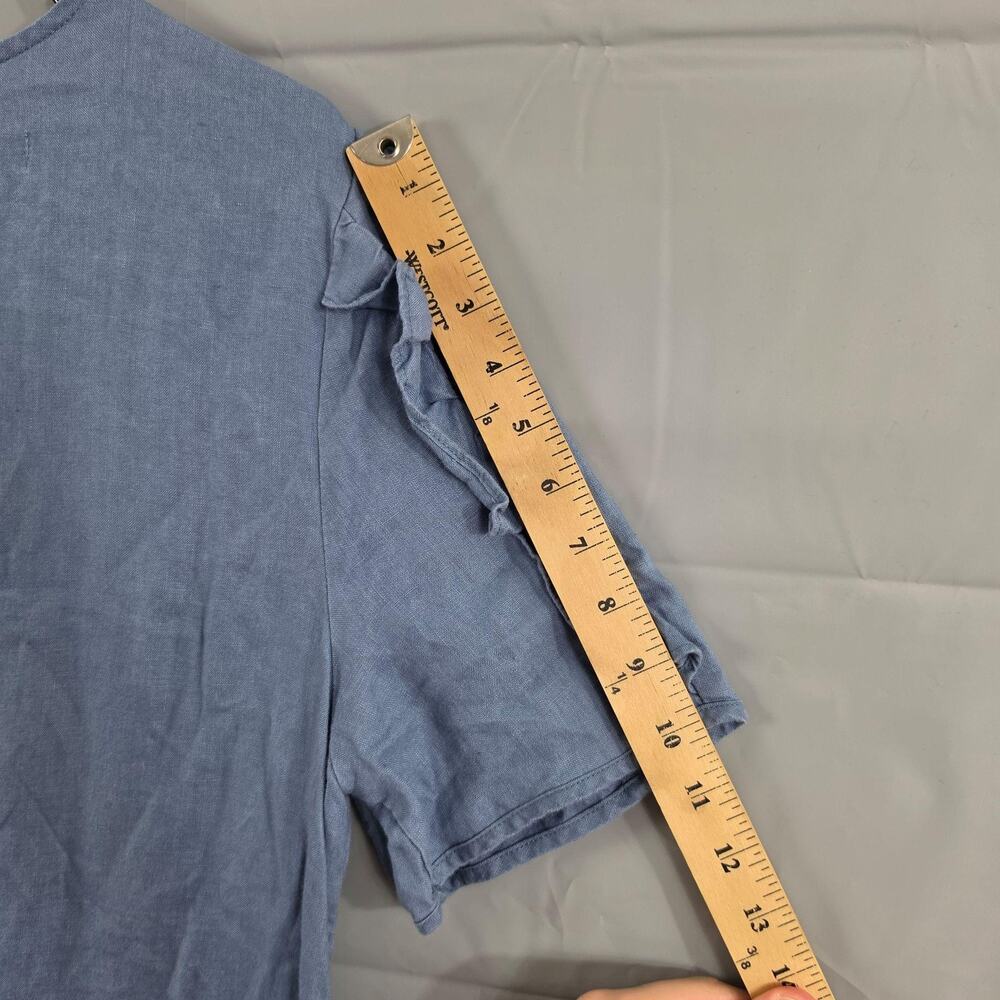 Lanhtropy Dress Large 100% Linen Ruffle Maxi Blue Casual Summer Boho Relaxed - Picture 8 of 10
